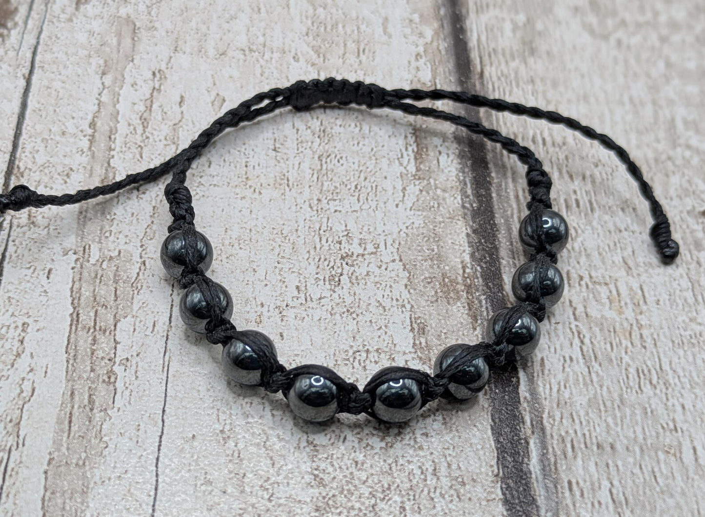 Hematite beaded macramé woven adjustable bracelet