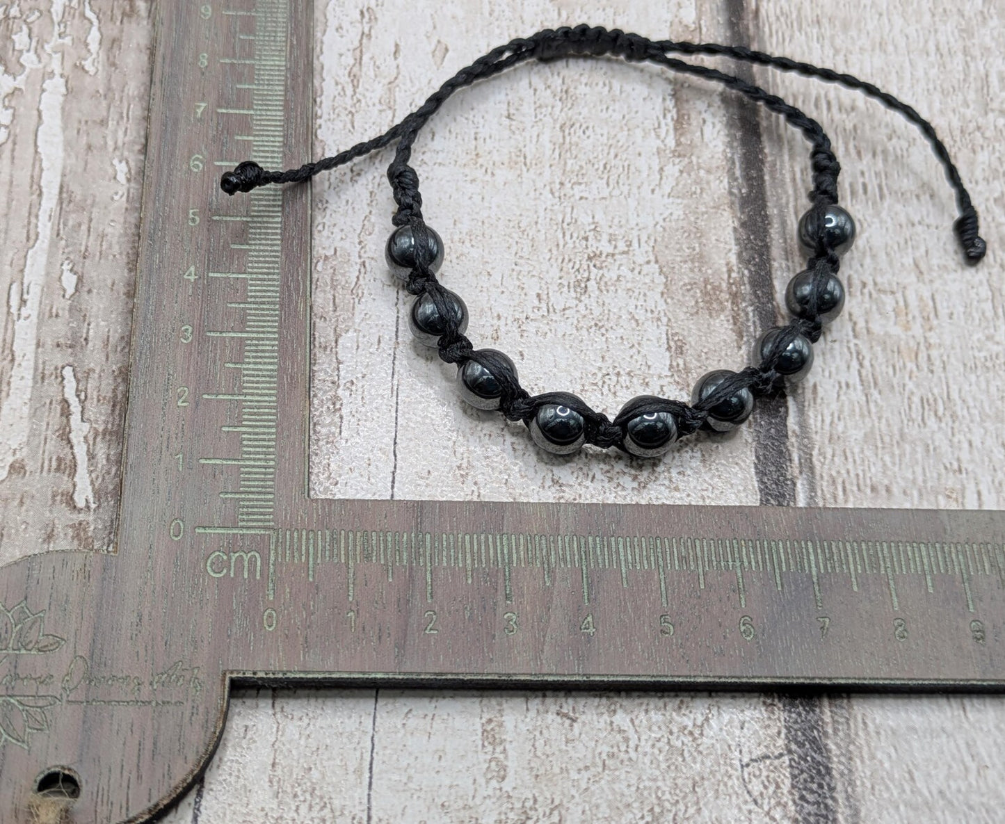 Hematite beaded macramé woven adjustable bracelet