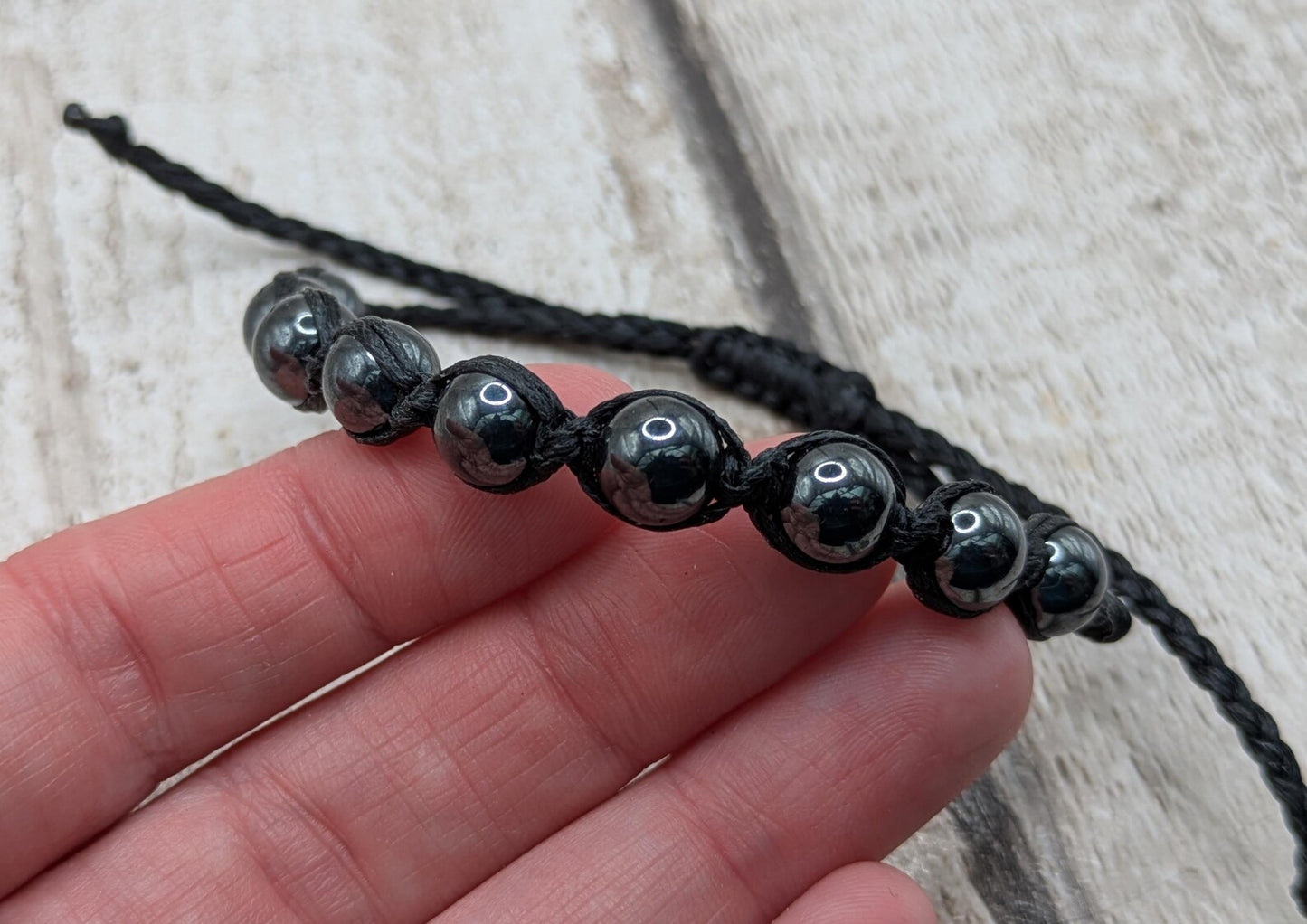 Hematite beaded macramé woven adjustable bracelet