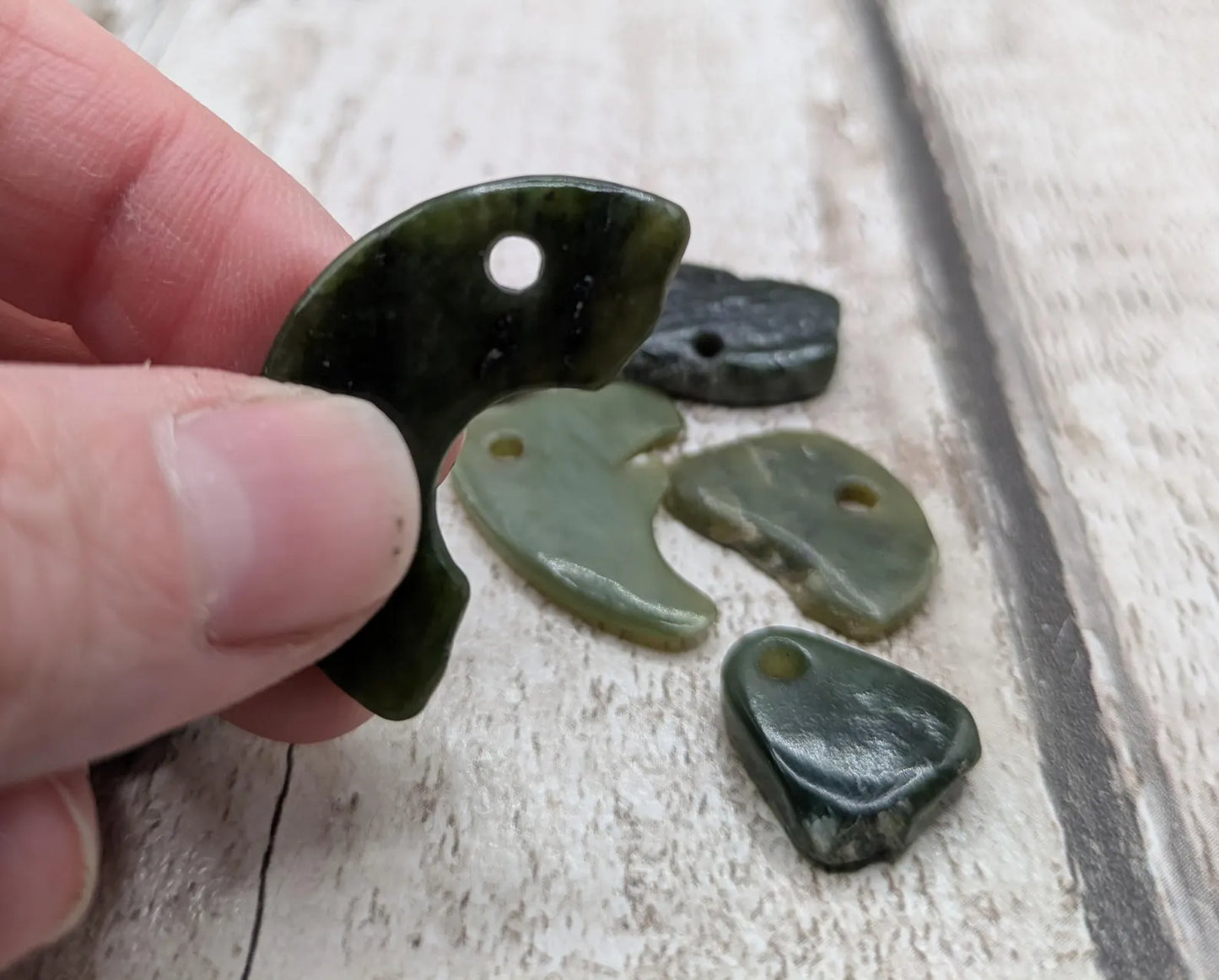 8 Odd-Shaped New Zealand Pounamu Beads – Unique Tumble polished Greenstone Jade Offcuts for Jewellery making & Craft Projects.
