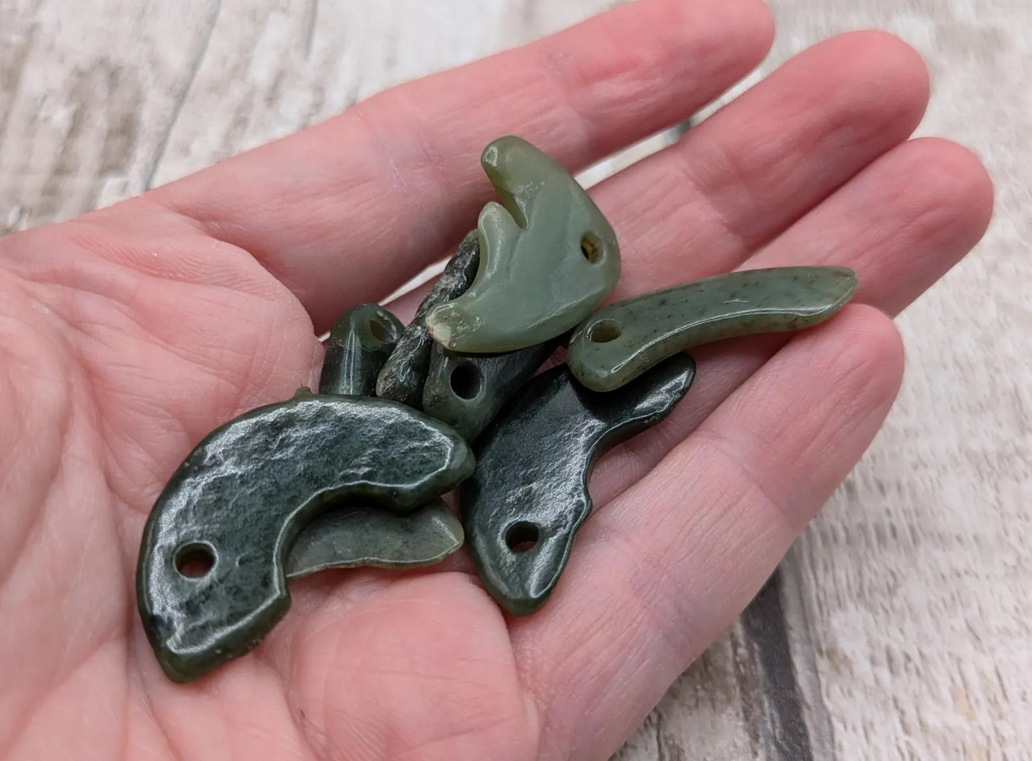 8 Odd-Shaped New Zealand Pounamu Beads – Unique Tumble polished Greenstone Jade Offcuts for Jewellery making & Craft Projects.