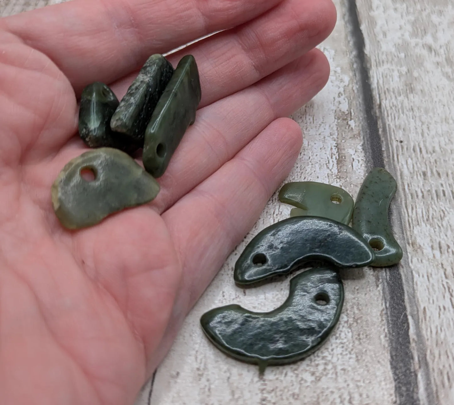 8 Odd-Shaped New Zealand Pounamu Beads – Unique Tumble polished Greenstone Jade Offcuts for Jewellery making & Craft Projects.
