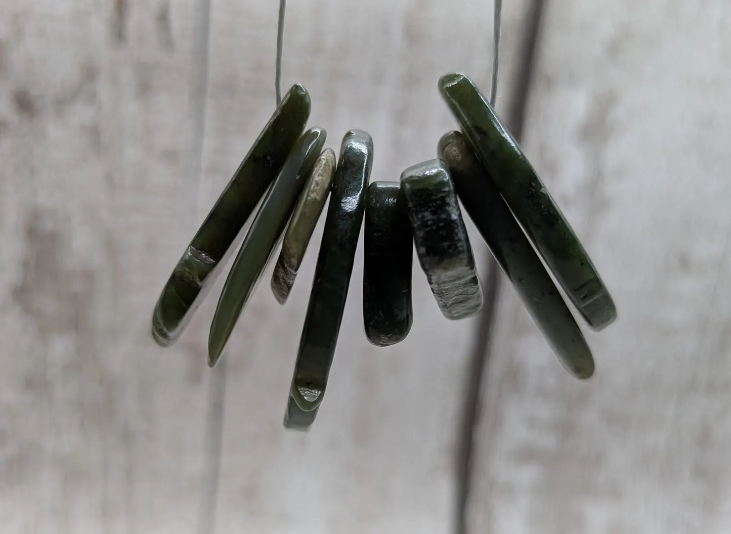 8 Odd-Shaped New Zealand Pounamu Beads – Unique Tumble polished Greenstone Jade Offcuts for Jewellery making & Craft Projects.