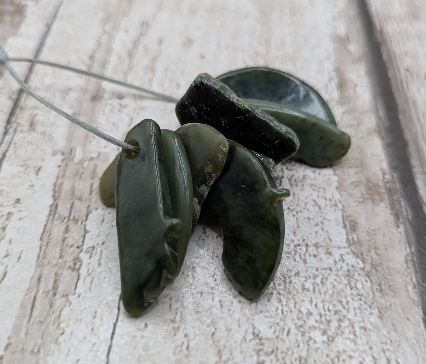 8 Odd-Shaped New Zealand Pounamu Beads – Unique Tumble polished Greenstone Jade Offcuts for Jewellery making & Craft Projects.