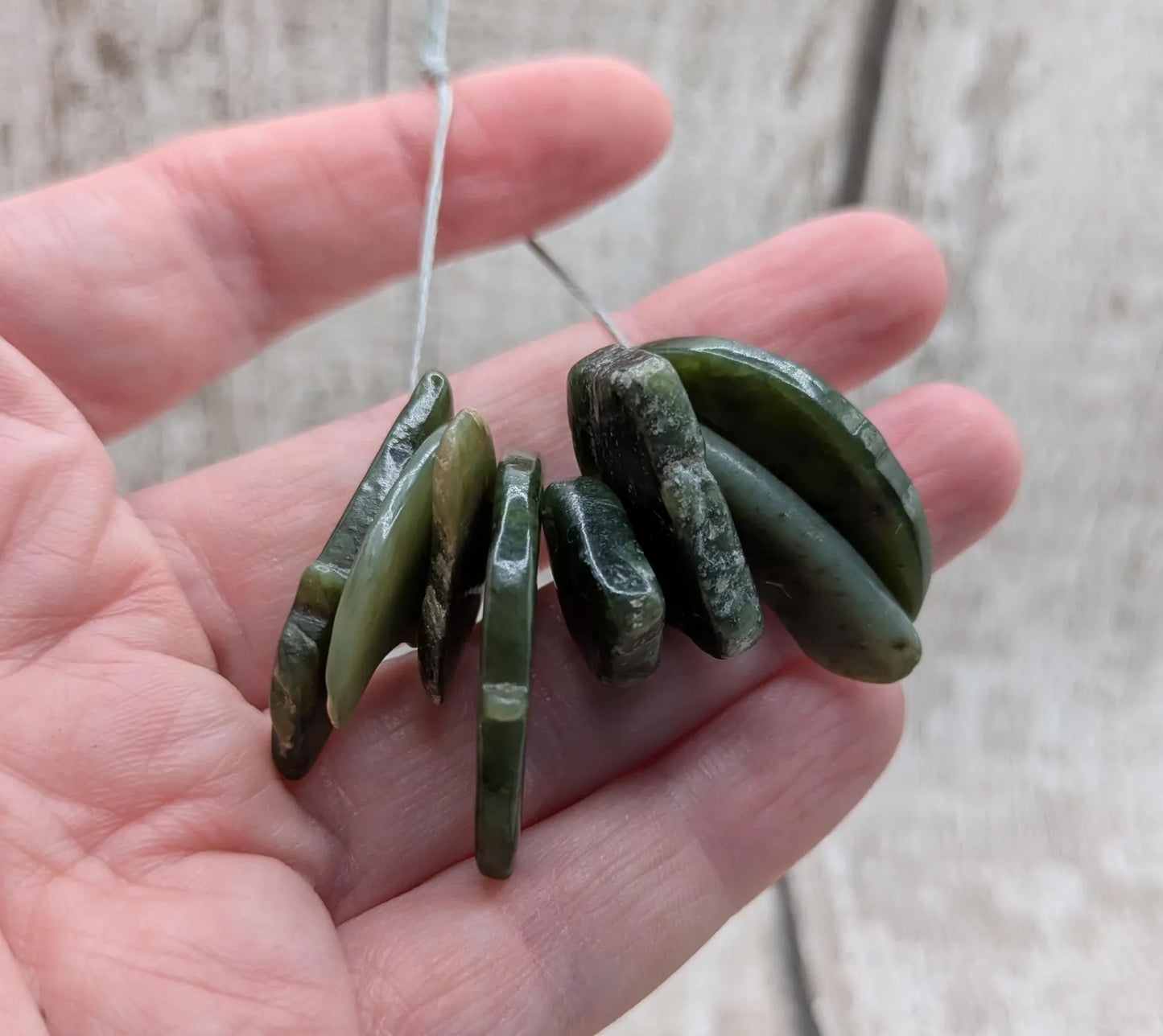 8 Odd-Shaped New Zealand Pounamu Beads – Unique Tumble polished Greenstone Jade Offcuts for Jewellery making & Craft Projects.
