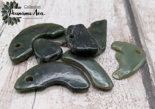8 Odd-Shaped New Zealand Pounamu Beads – Unique Tumble polished Greenstone Jade Offcuts for Jewellery making & Craft Projects.