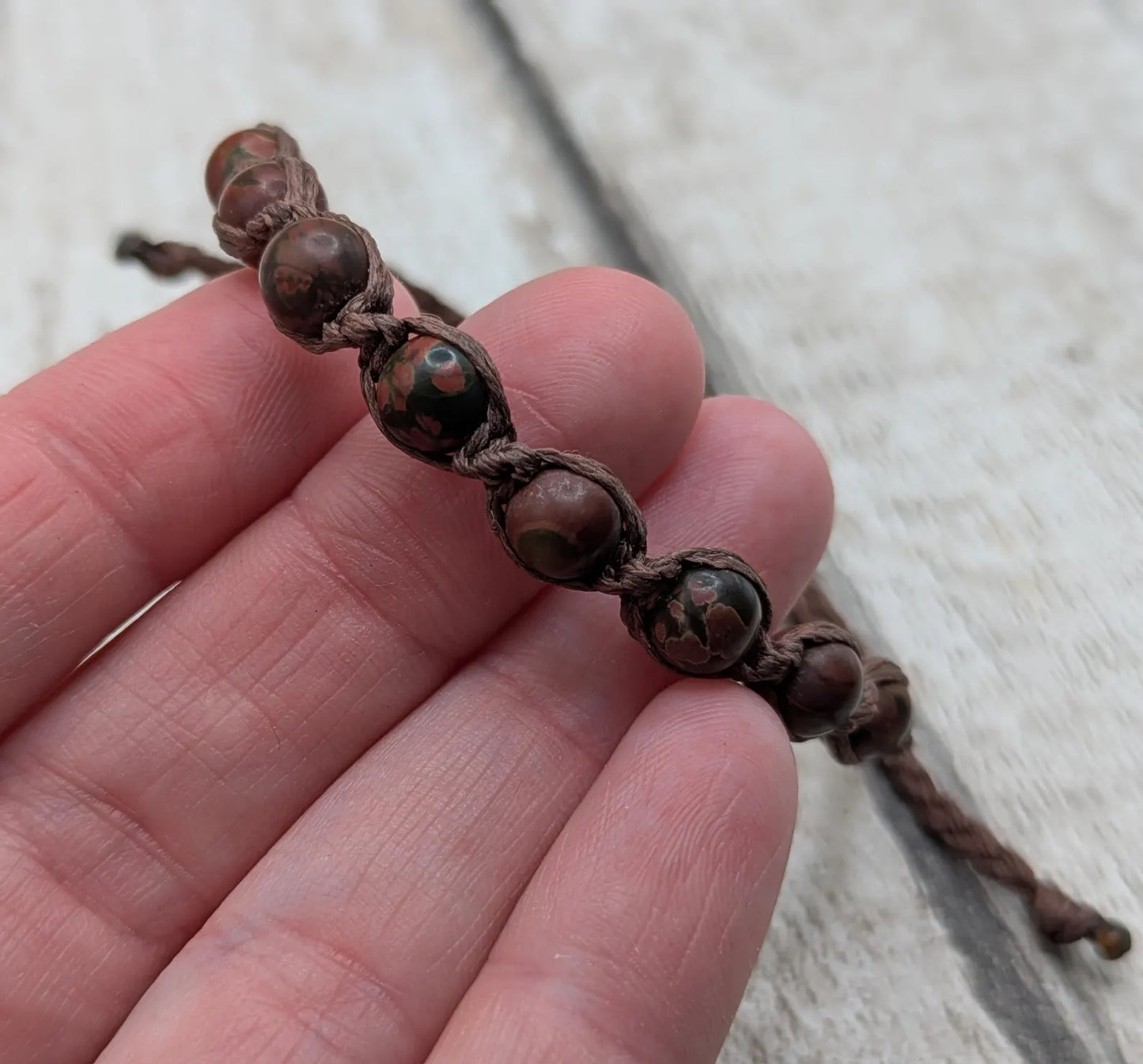 Picasso Jasper macrame beaded bracelet.