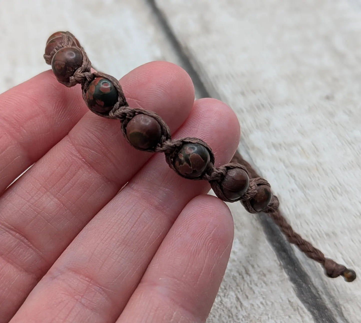 Picasso Jasper macrame beaded bracelet.