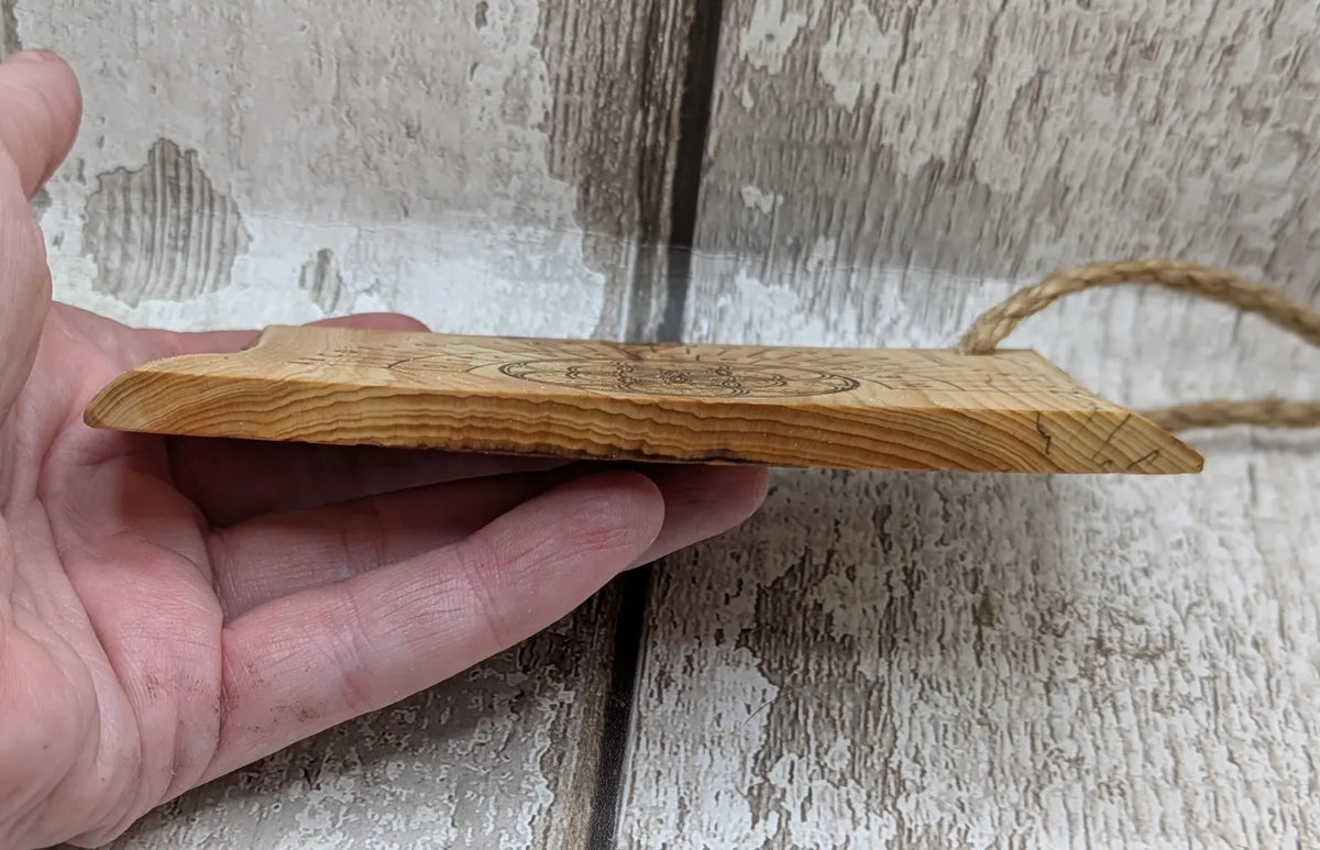 Lace wood mini pocket sized pendulum dowsing board.