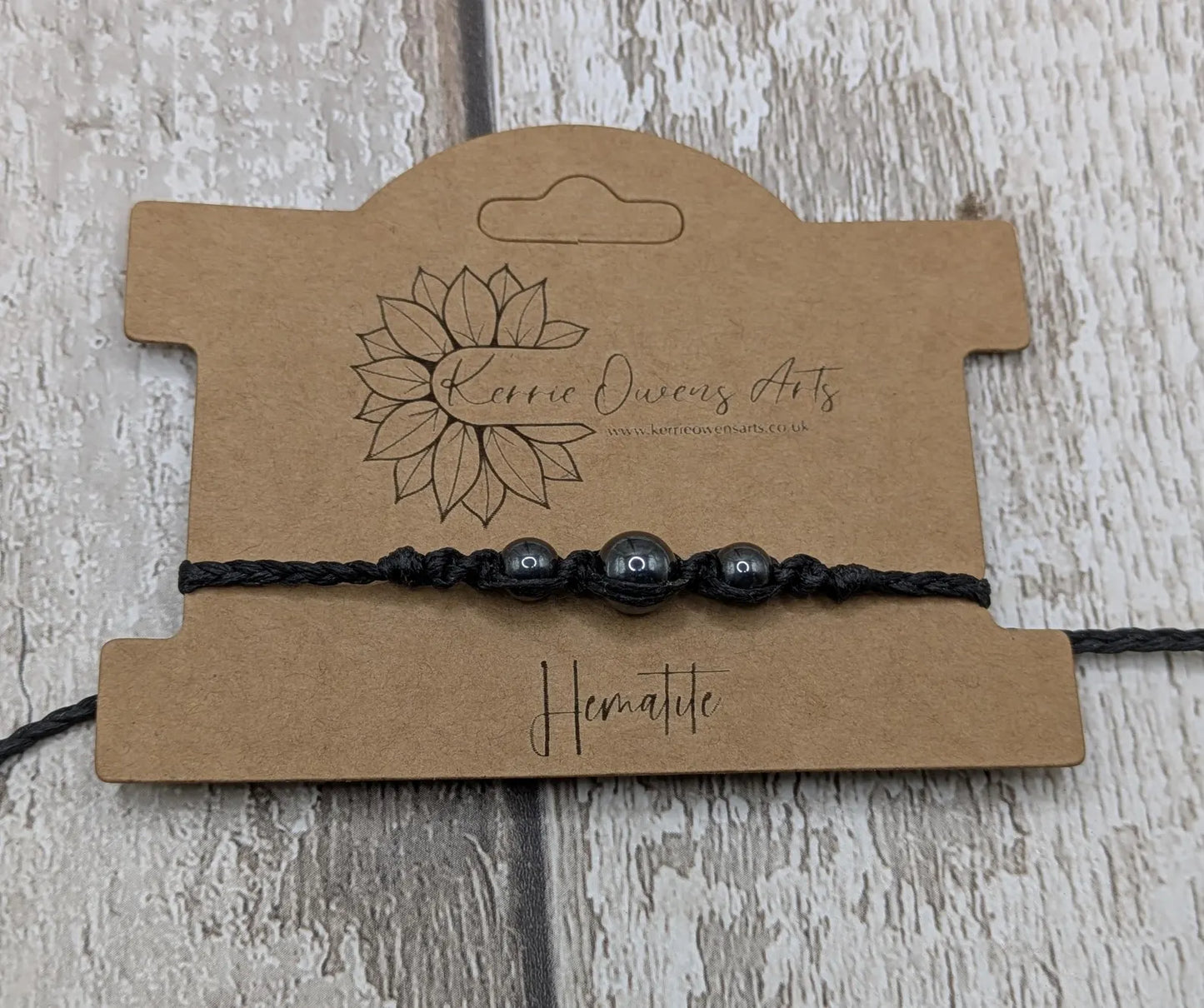 Hematite beaded macrame woven bracelet.