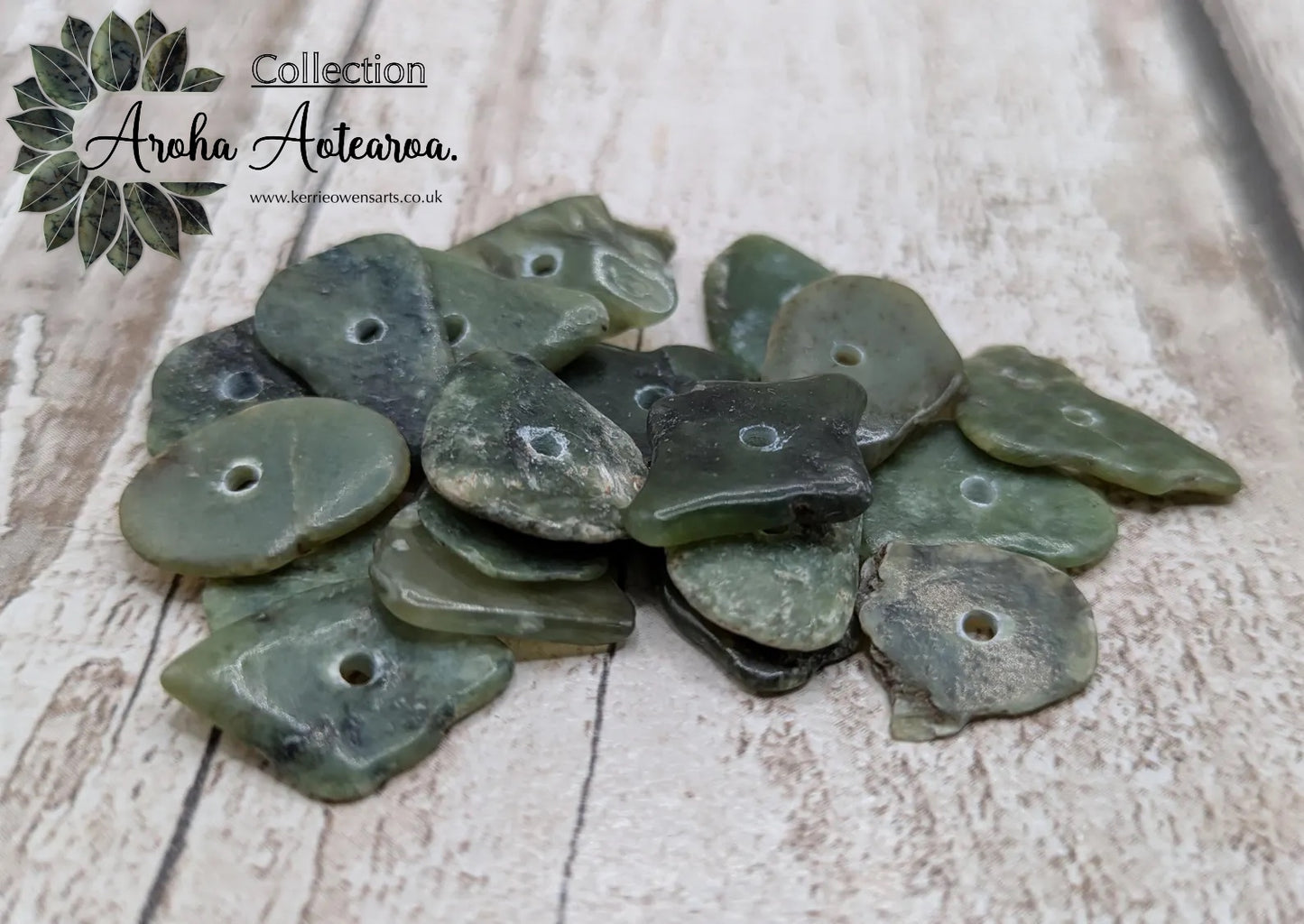 20 Centre-Drilled New Zealand Pounamu Beads – Tumble polished Greenstone Offcuts for Jewellery Making and craft projects.