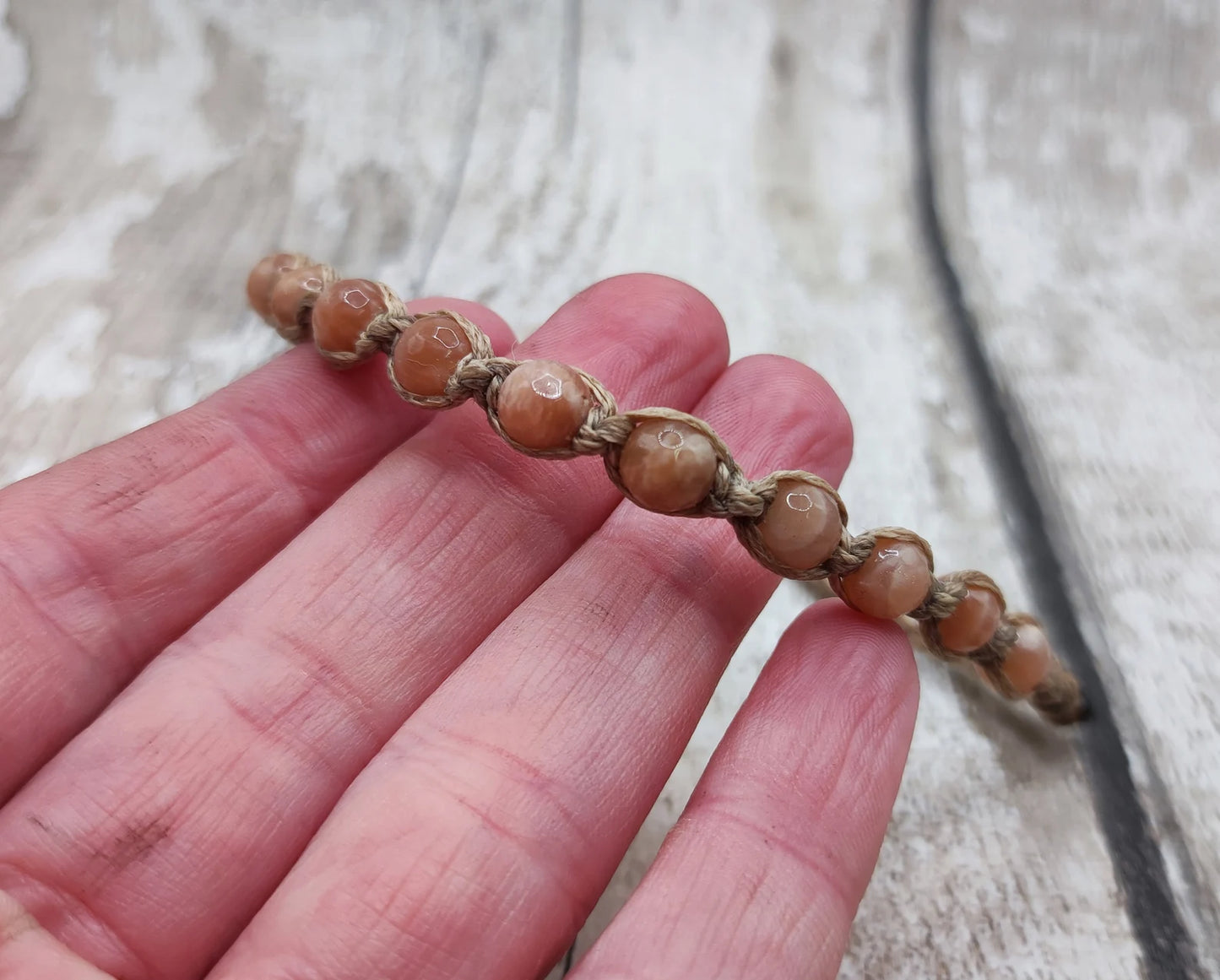 Faceted sunstone Macrame woven adjustable bracelet.