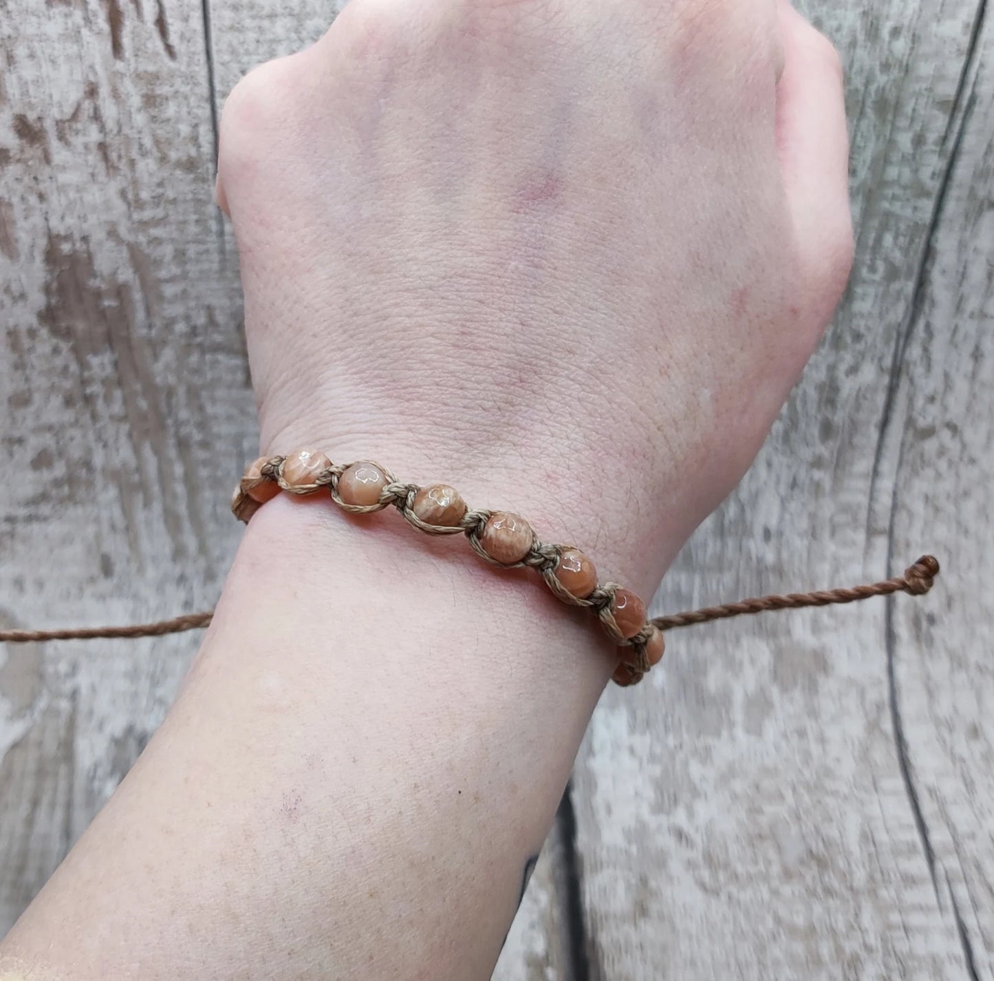 Faceted sunstone Macrame woven adjustable bracelet.