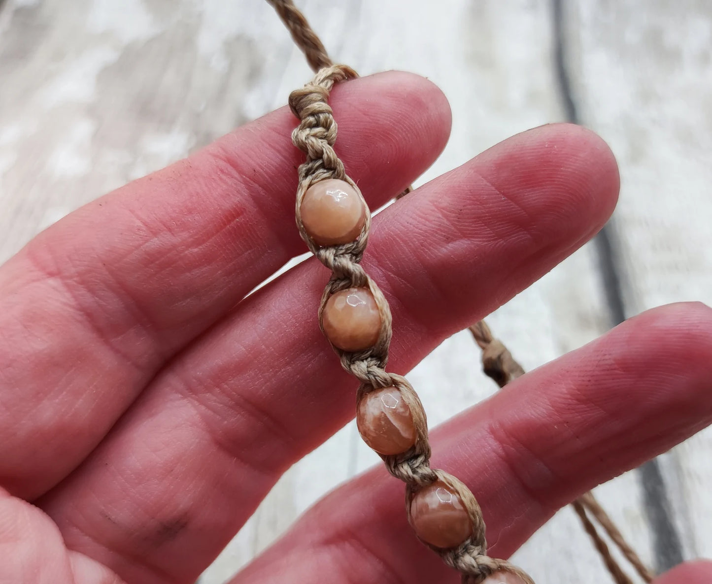 Faceted sunstone Macrame woven adjustable bracelet.