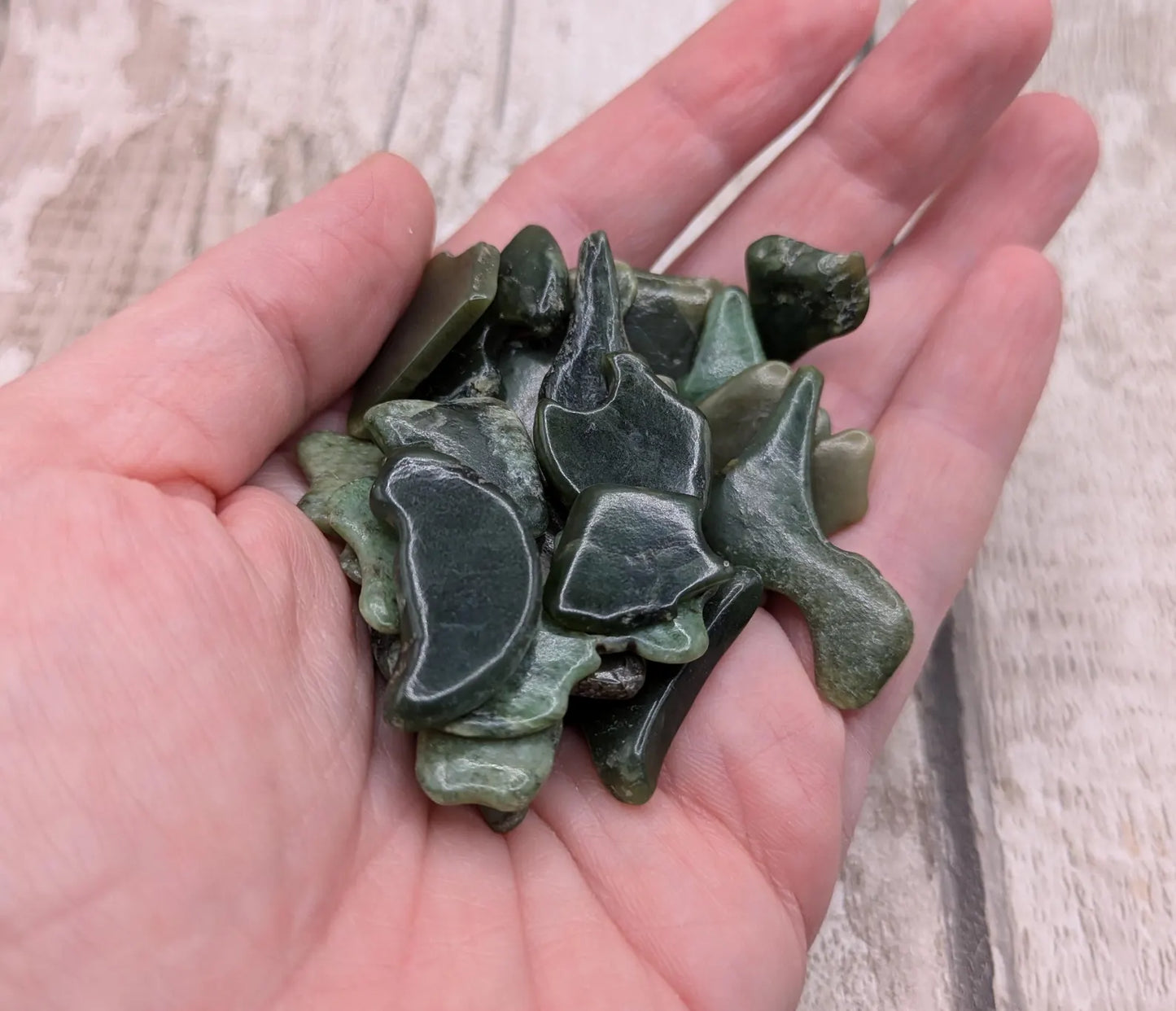 One medium Tumbled Pounamu nephrite Jade Stone – Random Polished New Zealand Greenstone Offcut for Collectors & Metaphysical Use.