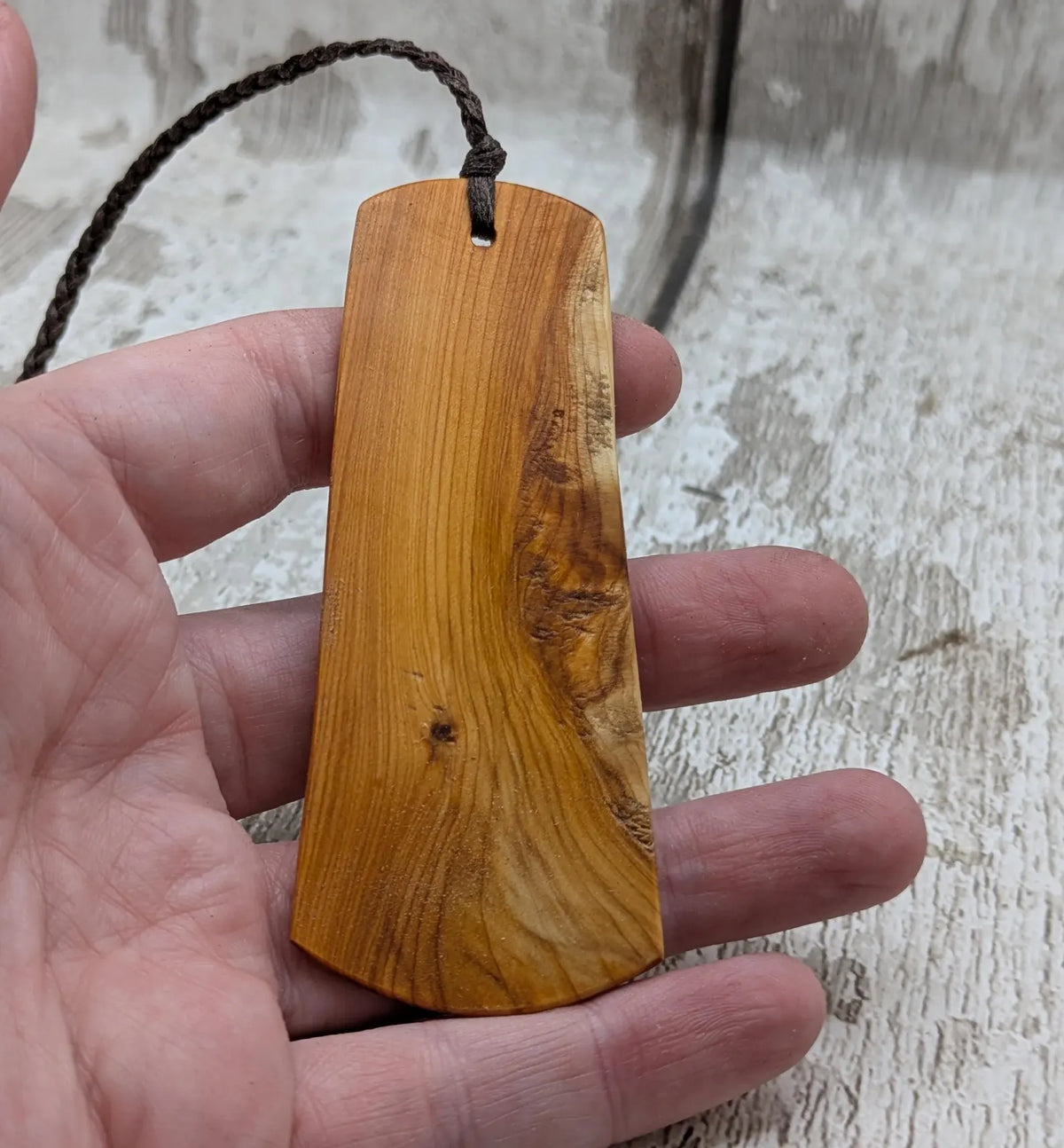 Yew wood, goddess print bookmark with pāua abalone bead tassel.