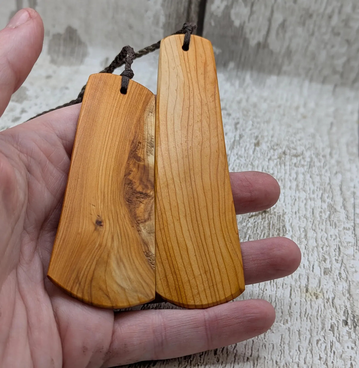 Yew wood, goddess print bookmark with pāua abalone bead tassel.