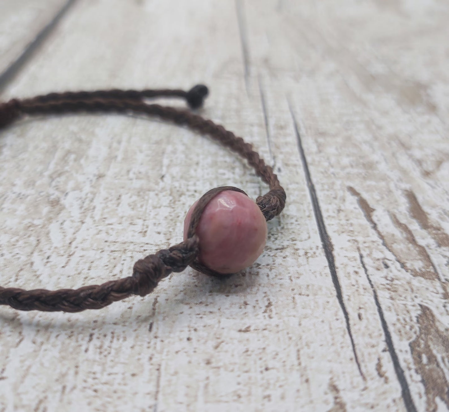 Rhodochrosite macrame woven adjustable bracelet.