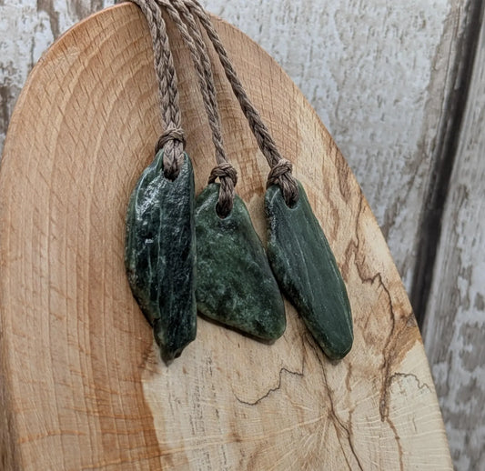 Tumble polished New Zealand Pounamu Jade Necklace – Raw Greenstone Offcut crystal Pendant on Cord, simple spiritual jewellery.