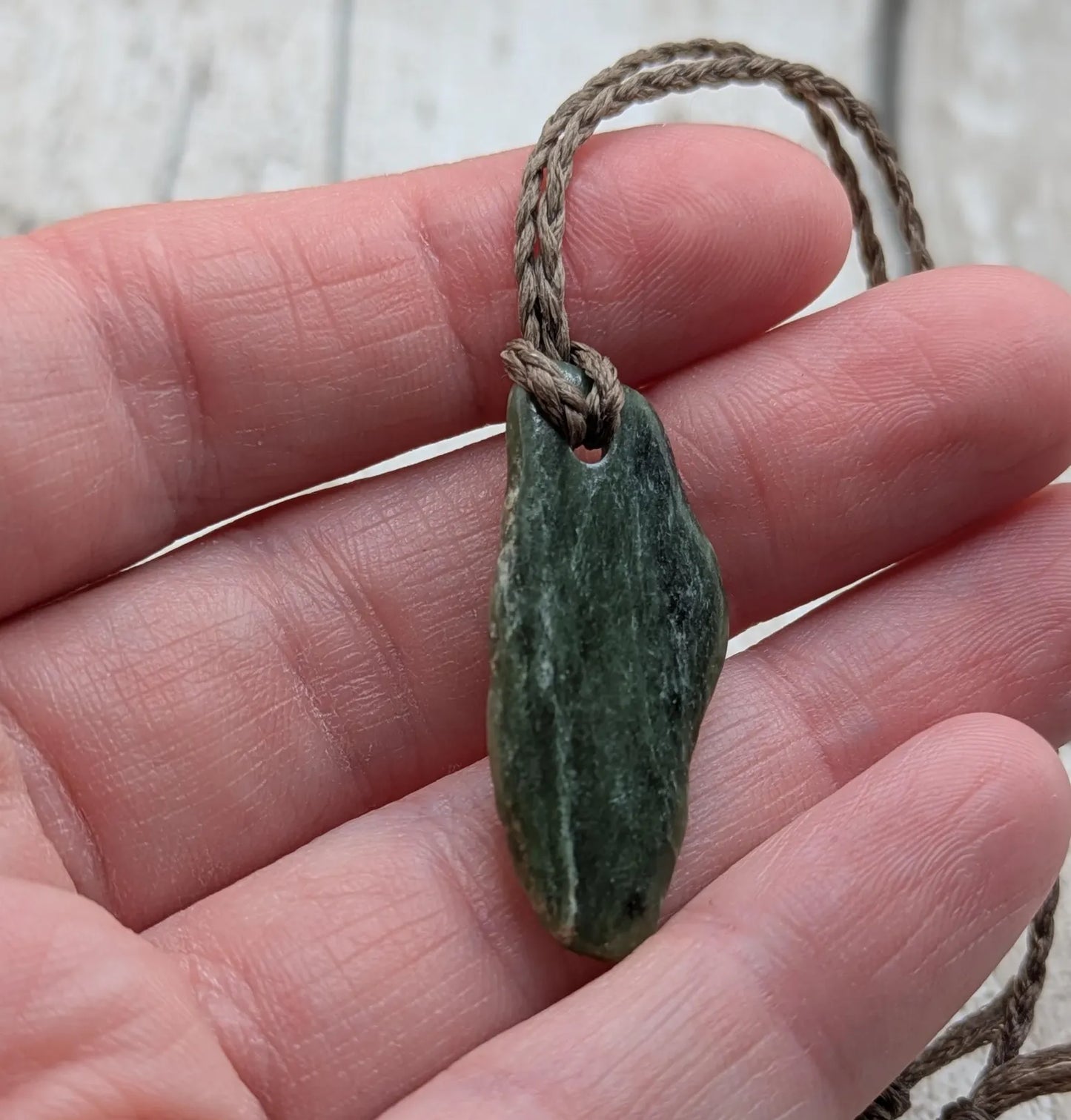 Tumble polished New Zealand Pounamu Jade Necklace – Raw Greenstone Offcut crystal Pendant on Cord, simple spiritual jewellery.