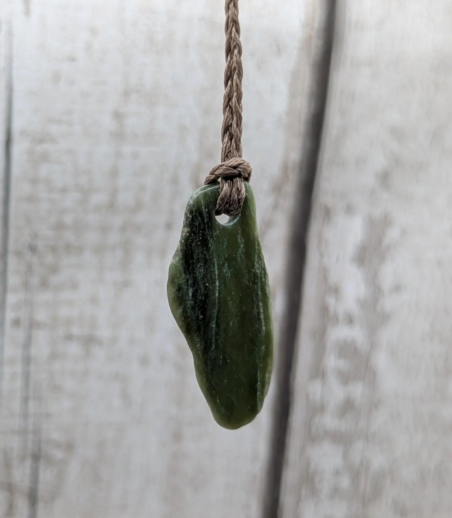 Tumble polished New Zealand Pounamu Jade Necklace – Raw Greenstone Offcut crystal Pendant on Cord, simple spiritual jewellery.