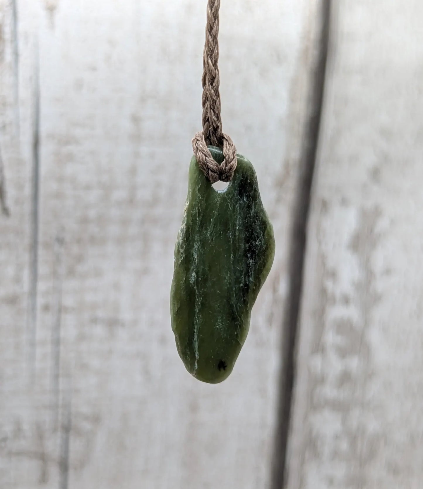 Tumble polished New Zealand Pounamu Jade Necklace – Raw Greenstone Offcut crystal Pendant on Cord, simple spiritual jewellery.