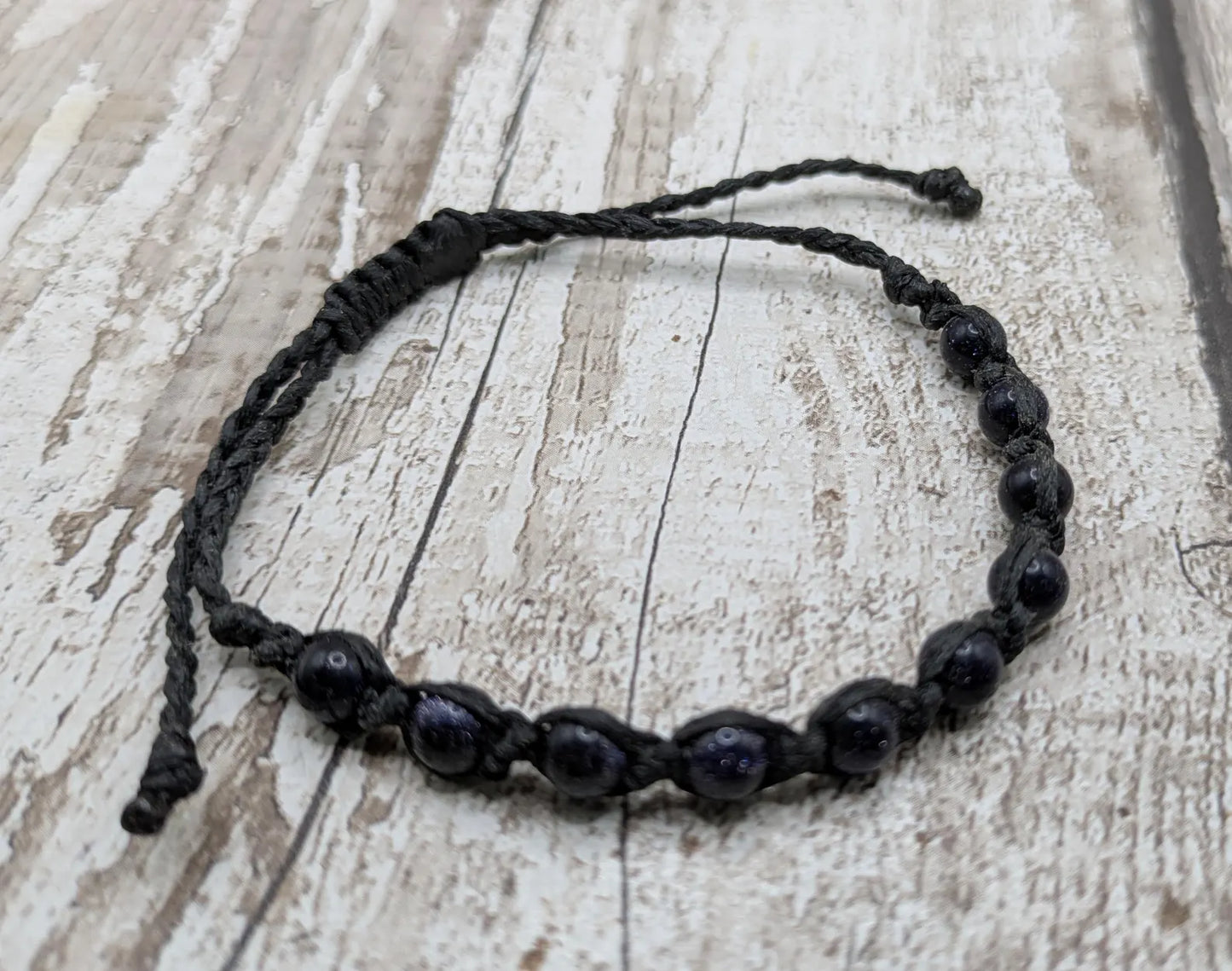 Blue goldstone 6mm beaded macrame woven bracelet