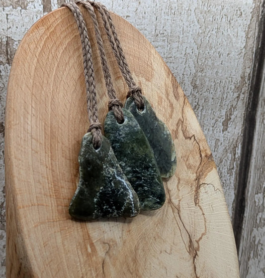Tumble polished New Zealand Pounamu Jade Necklace – Raw Greenstone Offcut crystal Pendant on Cord, simple spiritual jewellery.