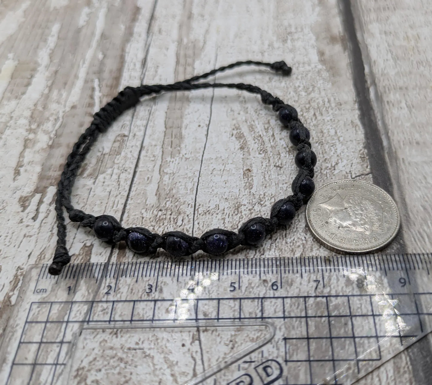 Blue goldstone 6mm beaded macrame woven bracelet
