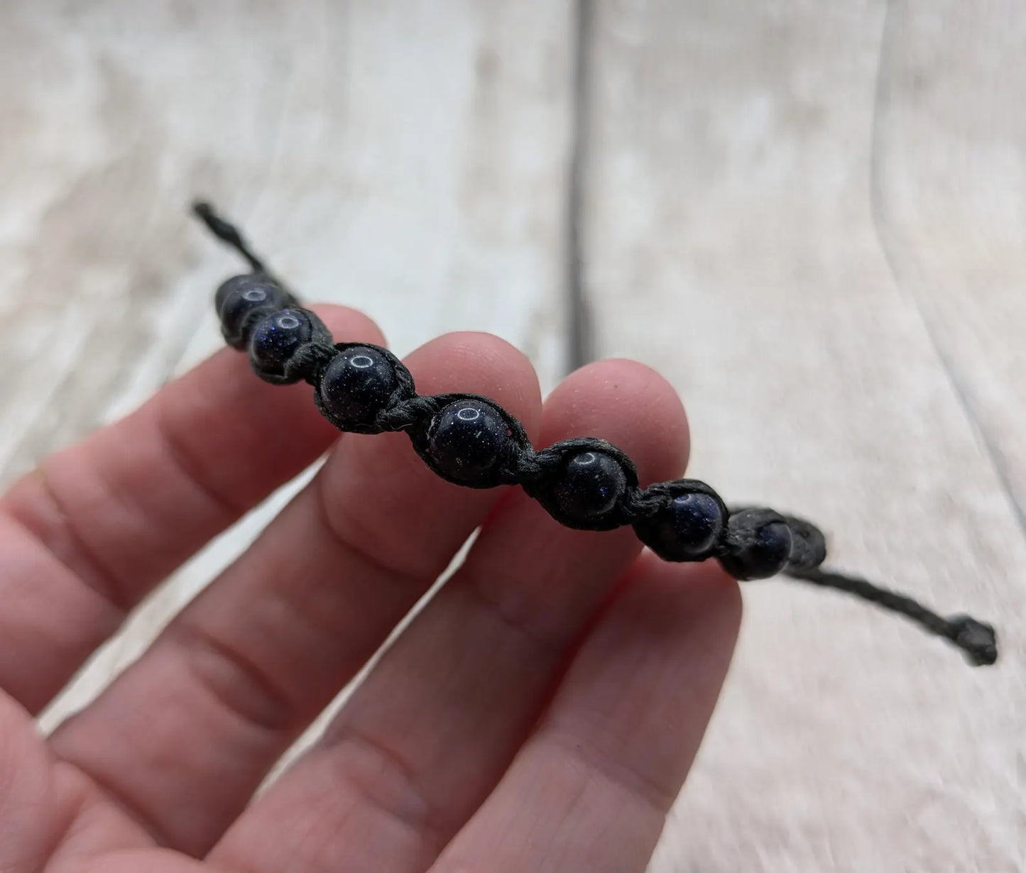 Blue goldstone 6mm beaded macrame woven bracelet