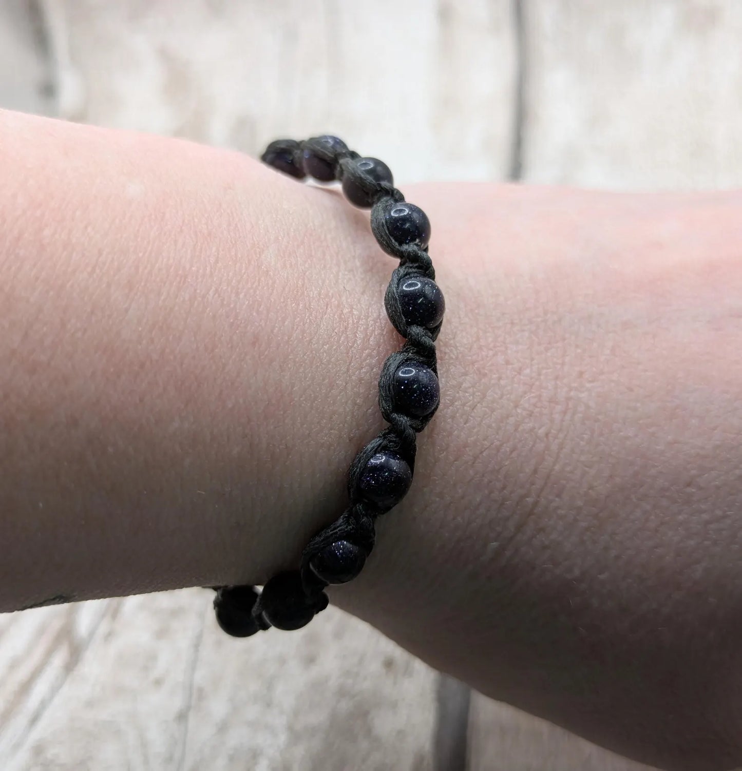 Blue goldstone 6mm beaded macrame woven bracelet