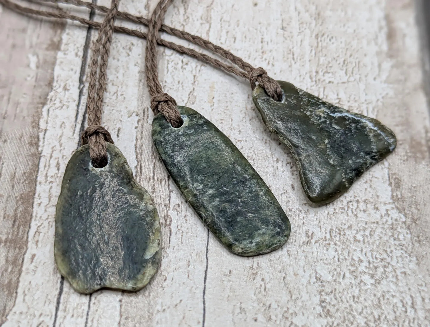 Tumble polished New Zealand Pounamu Jade Necklace – Raw Greenstone Offcut crystal Pendant on Cord, simple spiritual jewellery.