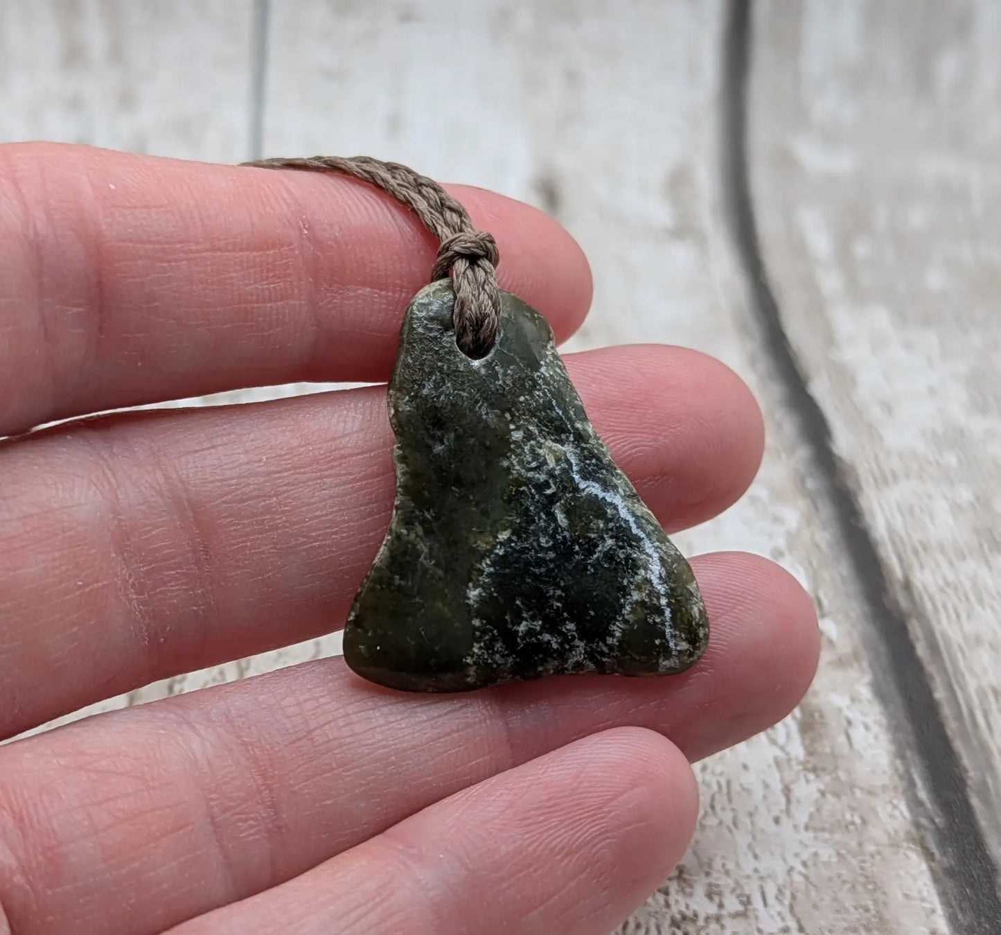 Tumble polished New Zealand Pounamu Jade Necklace – Raw Greenstone Offcut crystal Pendant on Cord, simple spiritual jewellery.