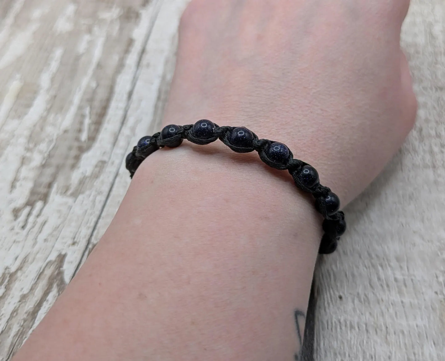 Blue goldstone 6mm beaded macrame woven bracelet