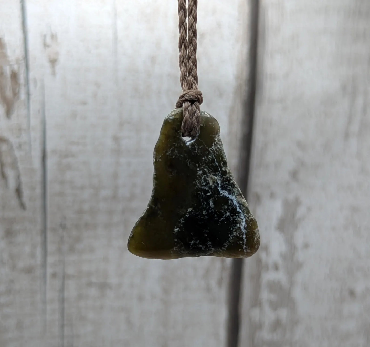 Tumble polished New Zealand Pounamu Jade Necklace – Raw Greenstone Offcut crystal Pendant on Cord, simple spiritual jewellery.