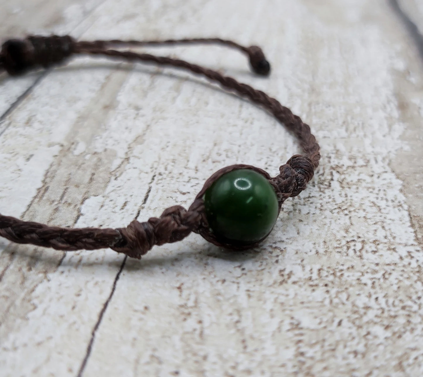Nephrite jade beaded adjustable bracelet
