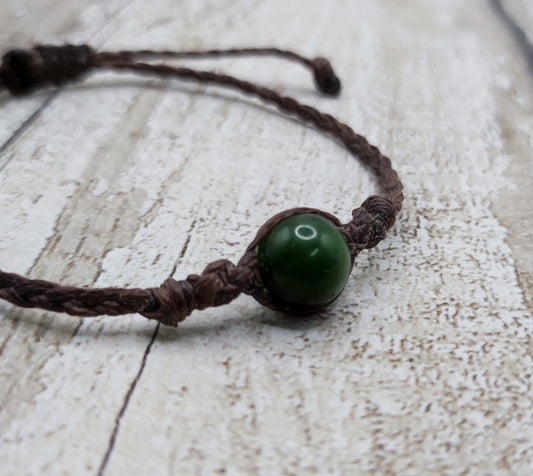 Nephrite jade beaded adjustable bracelet