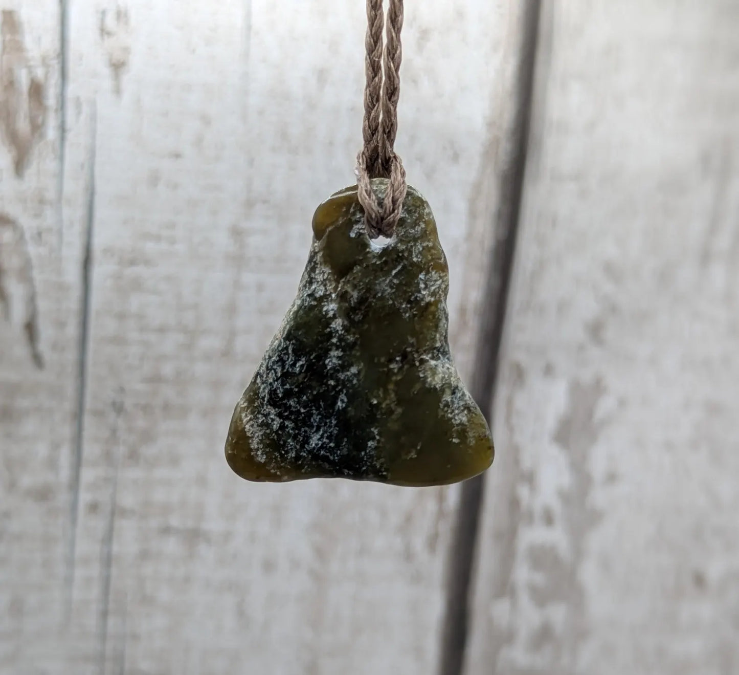 Tumble polished New Zealand Pounamu Jade Necklace – Raw Greenstone Offcut crystal Pendant on Cord, simple spiritual jewellery.