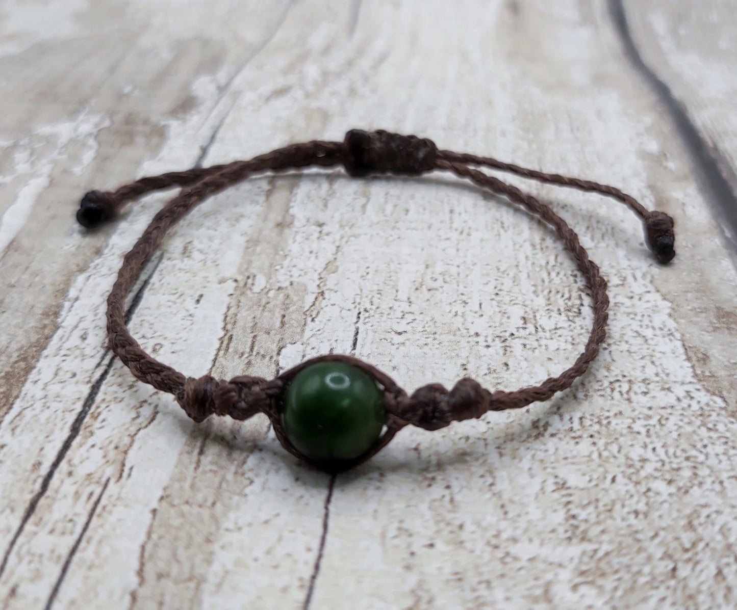 Nephrite jade beaded adjustable bracelet