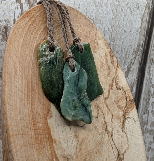 Tumble polished New Zealand Pounamu Jade Necklace – Raw Greenstone Offcut crystal Pendant on Cord, simple spiritual jewellery.