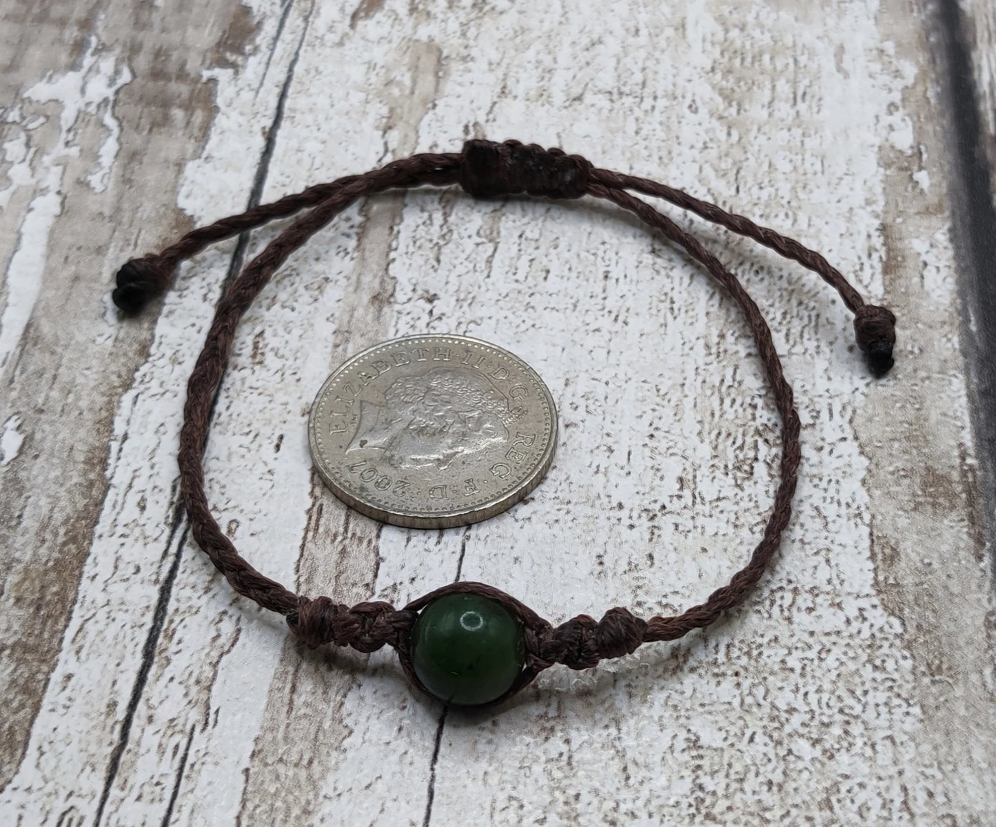 Nephrite jade beaded adjustable bracelet