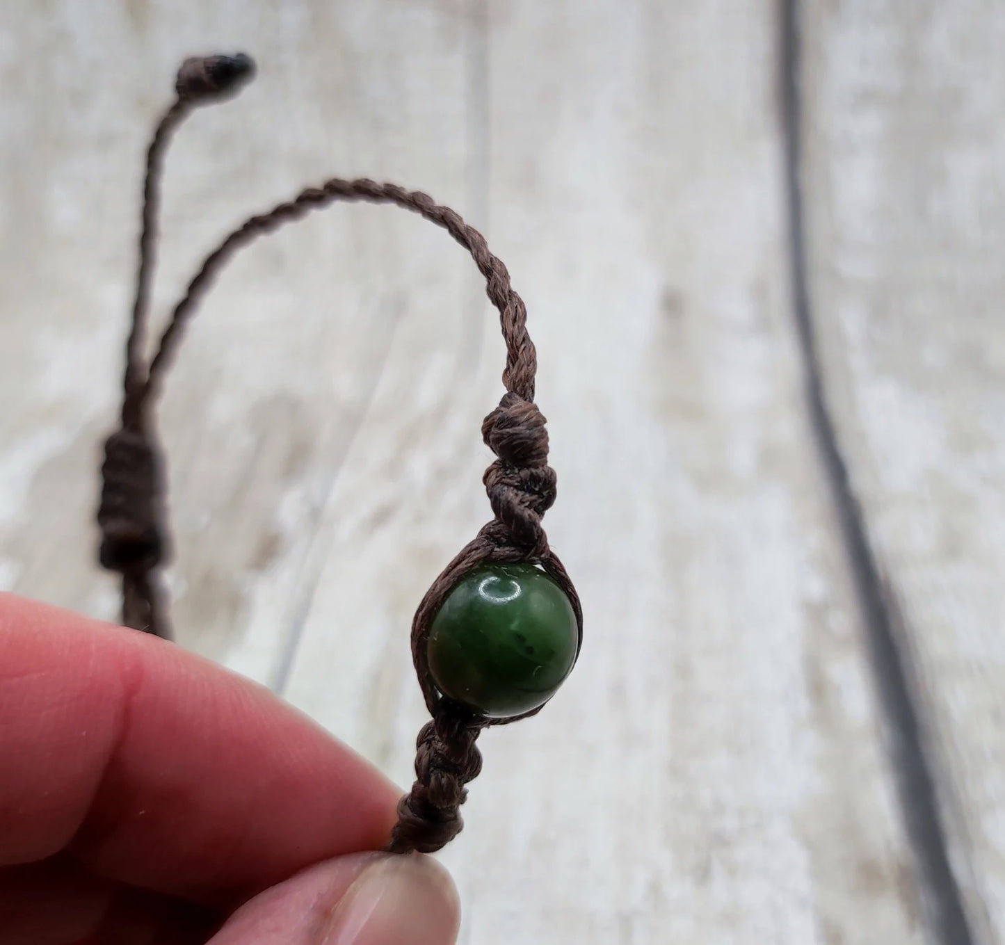 Nephrite jade beaded adjustable bracelet