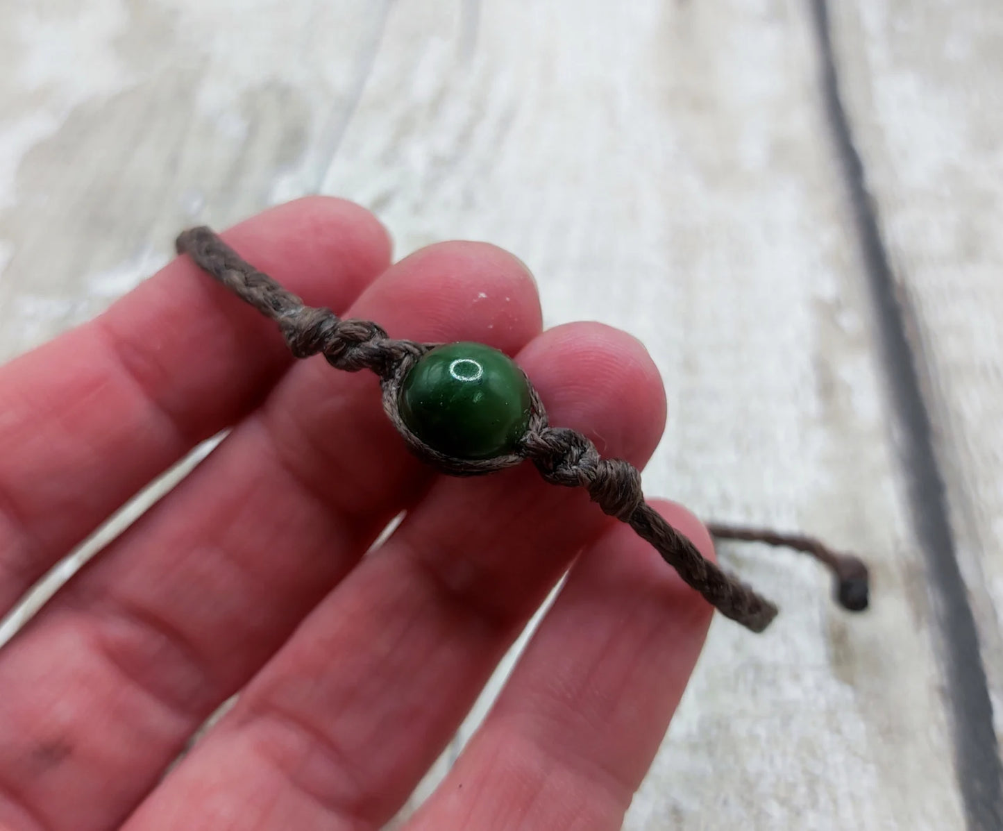 Nephrite jade beaded adjustable bracelet