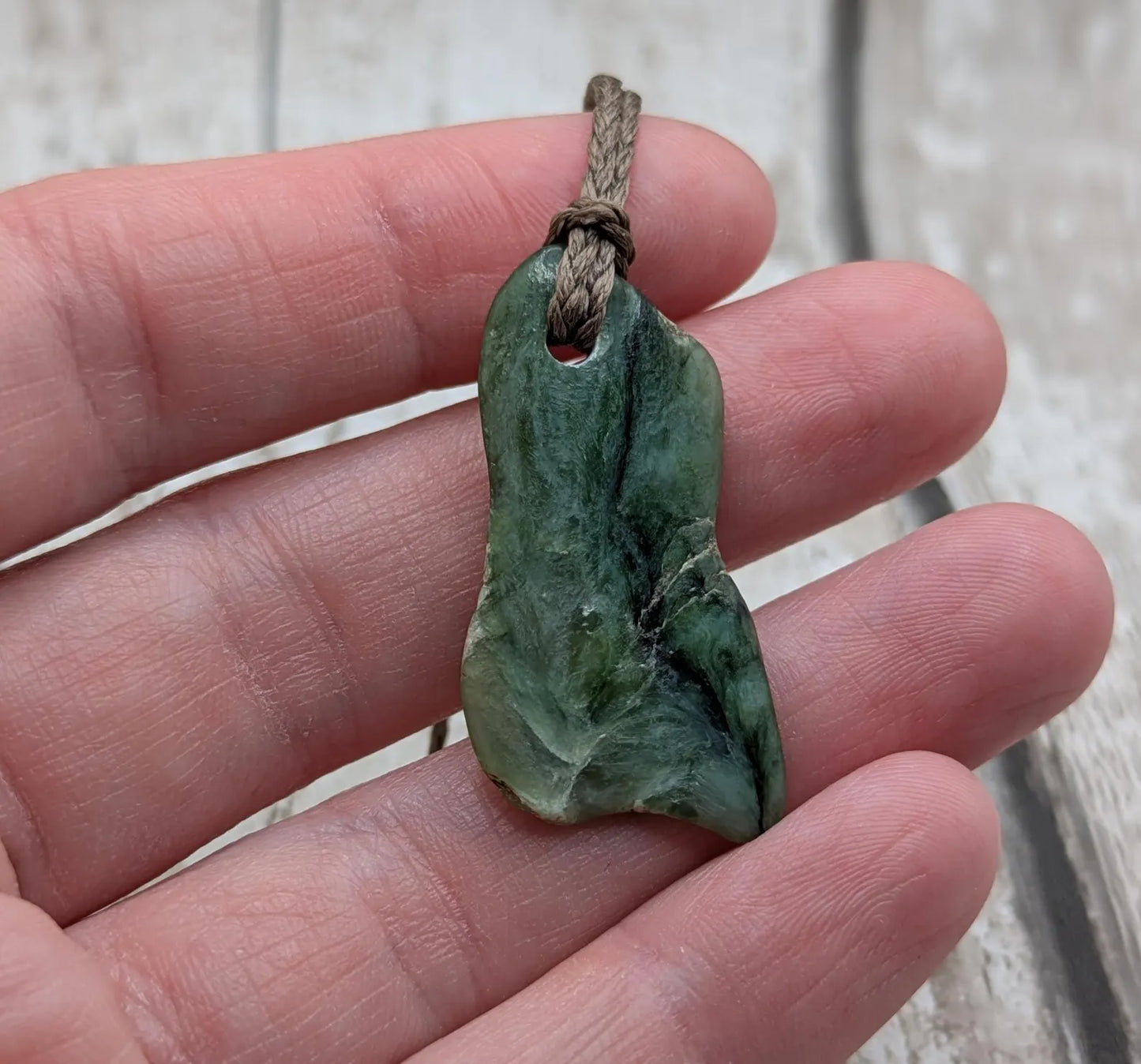 Tumble polished New Zealand Pounamu Jade Necklace – Raw Greenstone Offcut crystal Pendant on Cord, simple spiritual jewellery.
