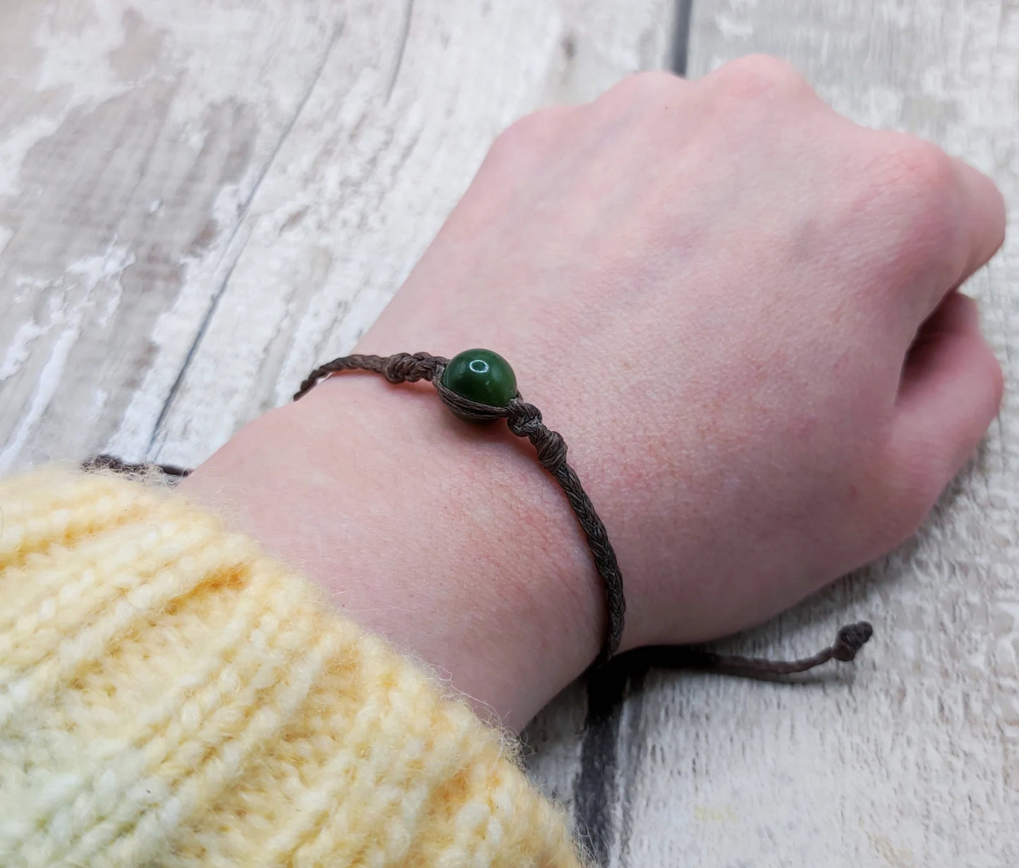 Nephrite jade beaded adjustable bracelet