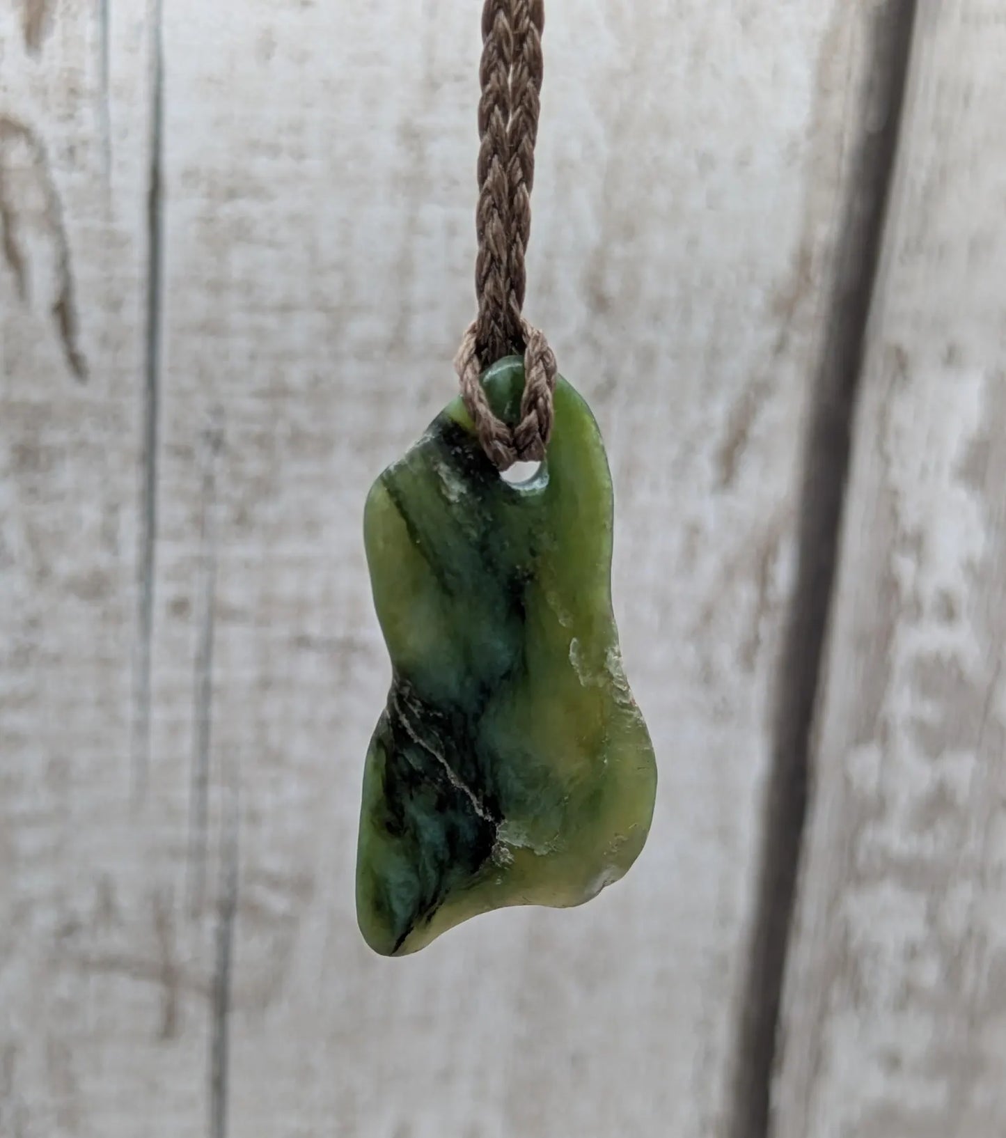 Tumble polished New Zealand Pounamu Jade Necklace – Raw Greenstone Offcut crystal Pendant on Cord, simple spiritual jewellery.