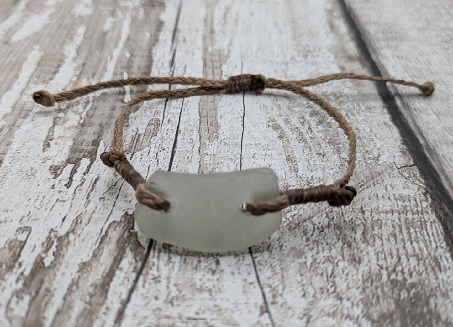 Sea glass connector bead adjustable bracelet.