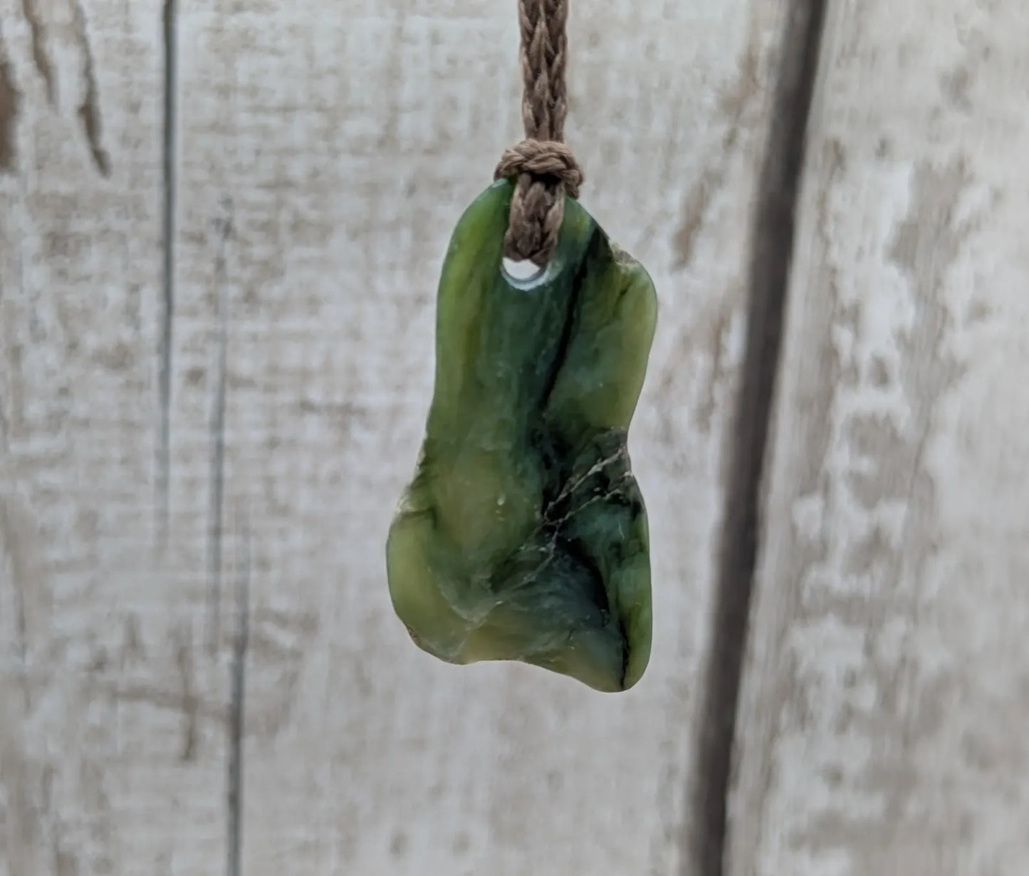 Tumble polished New Zealand Pounamu Jade Necklace – Raw Greenstone Offcut crystal Pendant on Cord, simple spiritual jewellery.