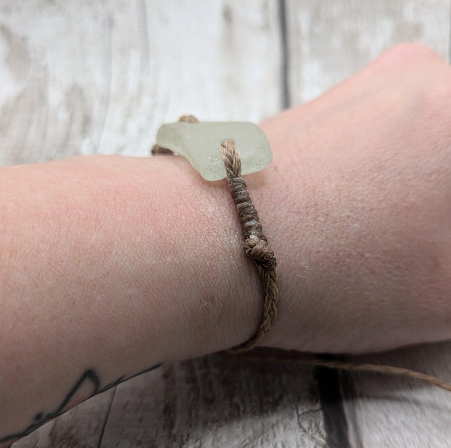 Sea glass connector bead adjustable bracelet.