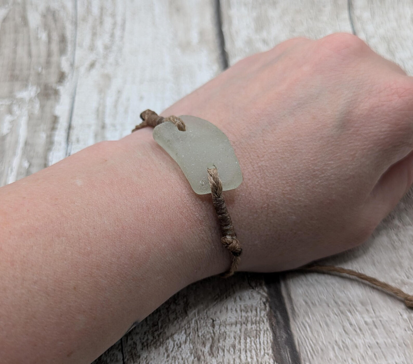 Sea glass connector bead adjustable bracelet.